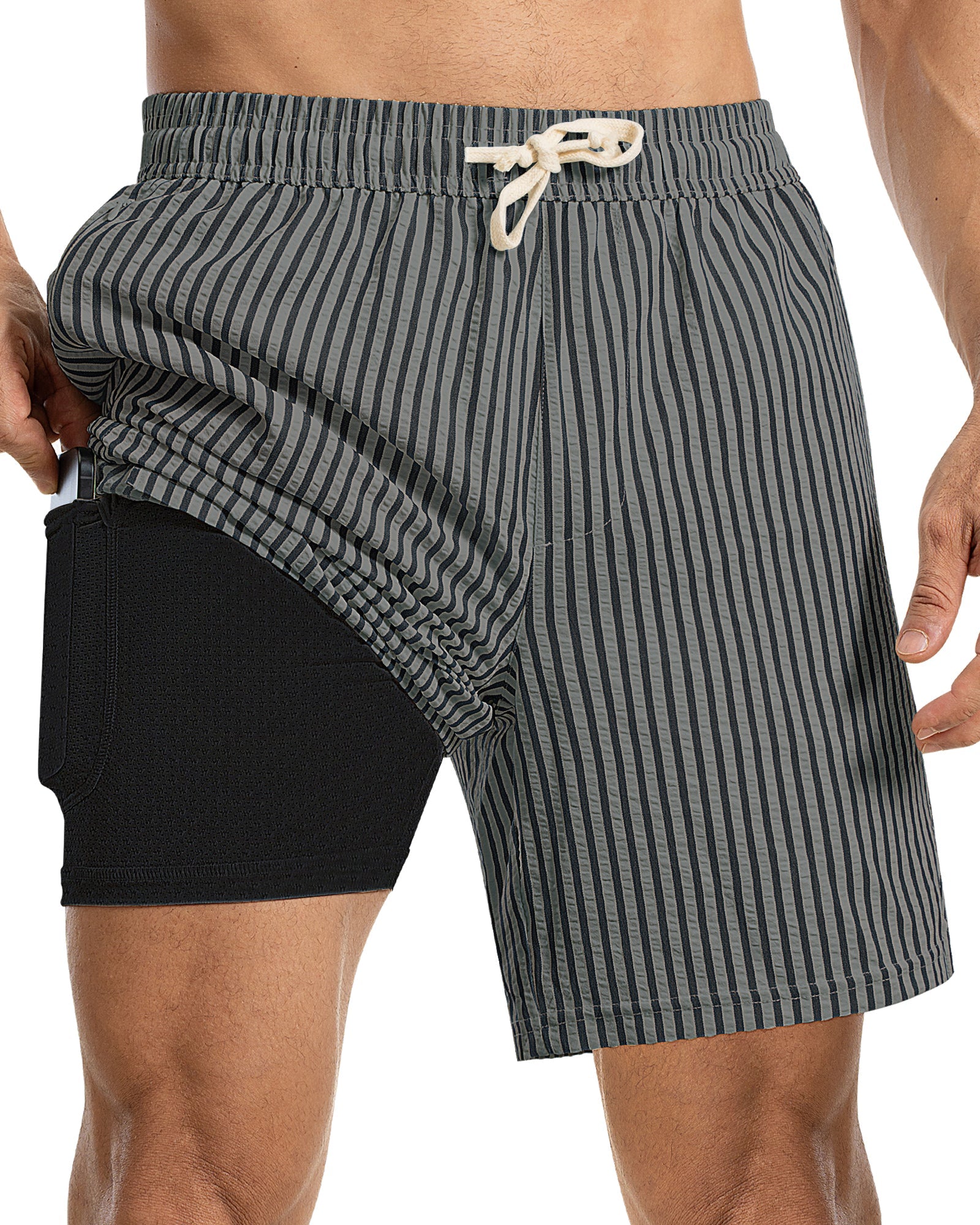 7 Inch Striped Swim Trunks