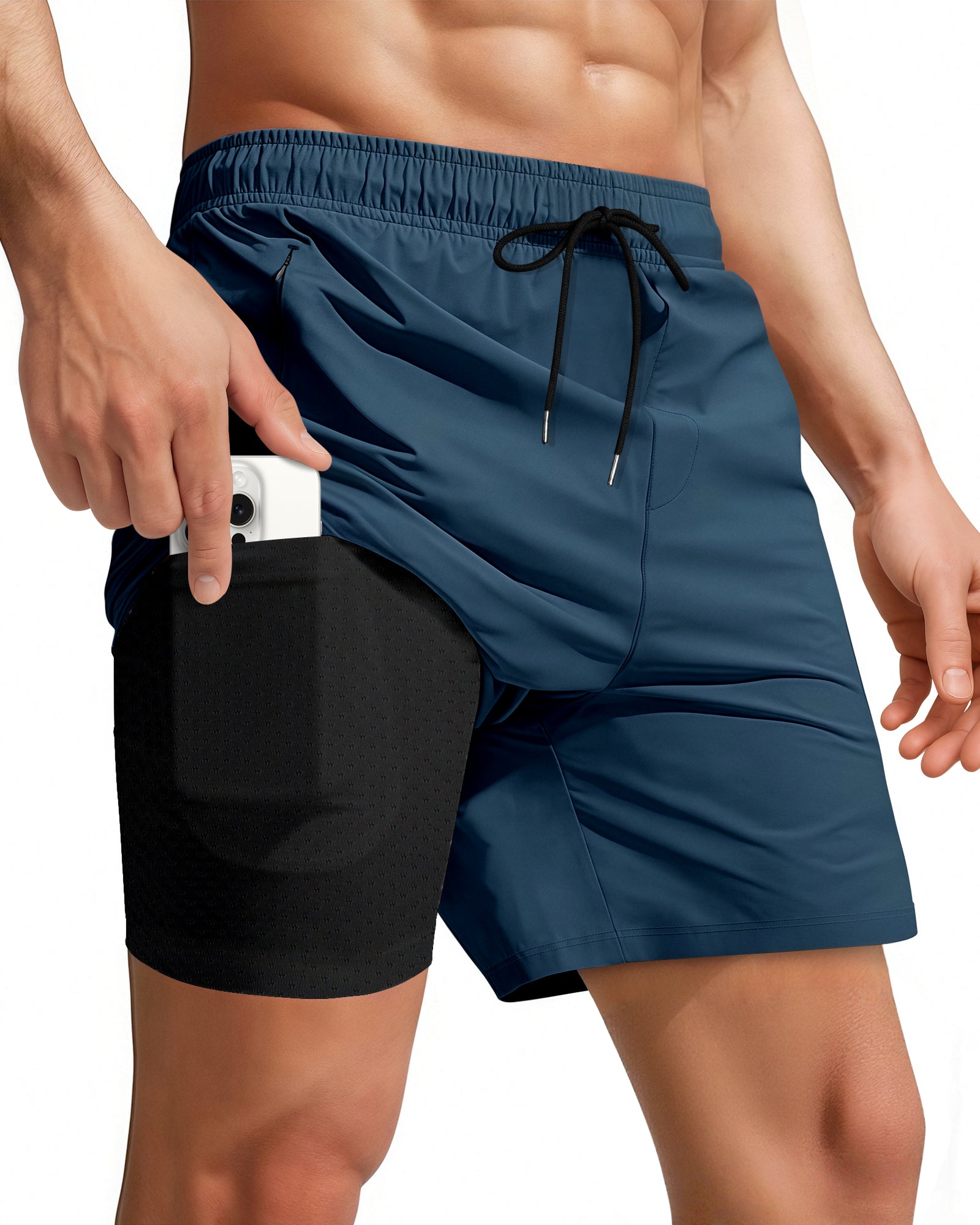 7 Inch Men Swim Trunks (Dk Blue Black)