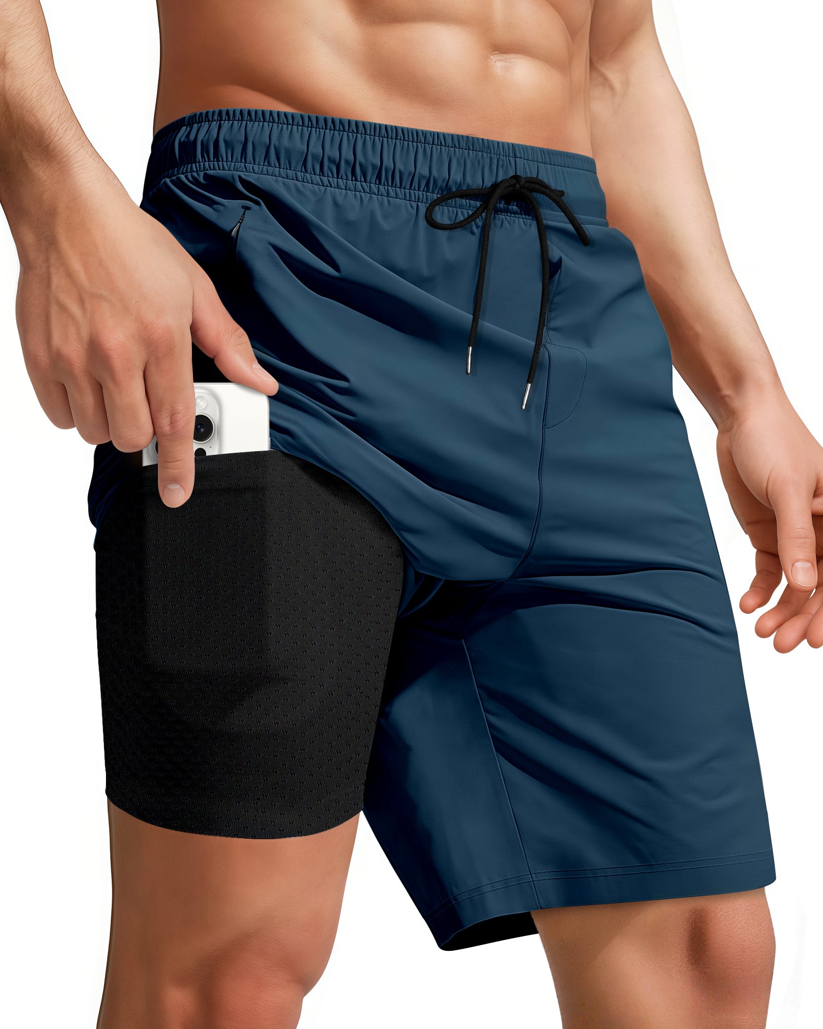 9 Inch Men Swim Trunks(Dk Blue Black)